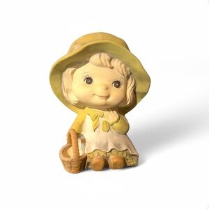 Vintage UCTCI Poppet Trixie green Hat Girl Basket Ceramic Japan Figurine 1970s